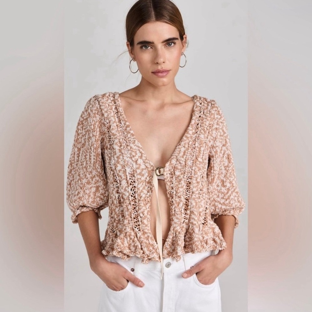 Free People Chunky Knit Tie-Front Cardigan in Blush